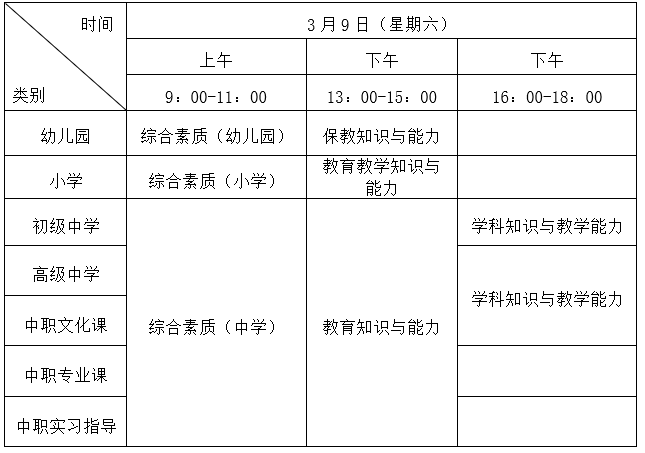 福建2024上半年中学教师资格笔试考试时间